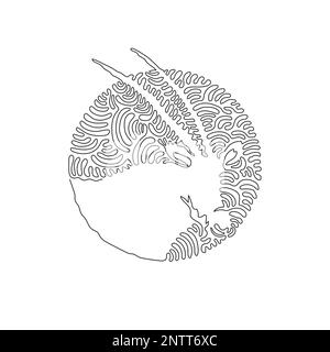 Un seul dessin d'une ligne curly de belle art abstrait oryx Ligne continue dessin graphique dessin vectoriel illustration de l'élégant scimitar oryx corned Illustration de Vecteur