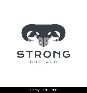 animal bétail bisons bisons tête forte courbe corned moderne minimal logo design icône vectorielle Illustration de Vecteur