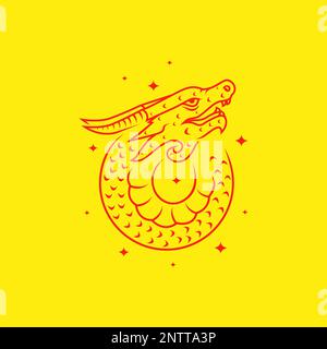 ancienne culture de serpent dragon cercle chinois simple ligne logo design vecteur Illustration de Vecteur