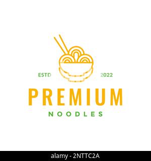 bol à pâtes alimentaires chopstick delicious taste line simple minimal logo design vector Illustration de Vecteur