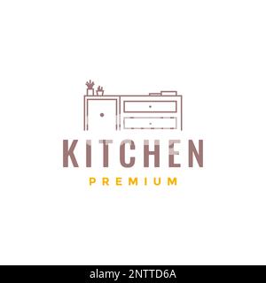 table de cuisine intérieur moderne art ligne minimaliste logo design vecteur Illustration de Vecteur