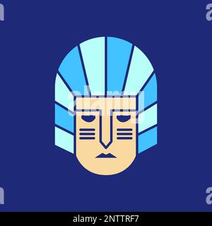 culture masque tribu harnais ethnique face géométrique coloré moderne plat logo design vecteur Illustration de Vecteur