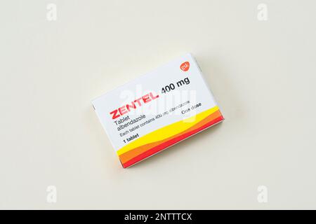 Zentel comprimé, utilisé pour traiter les infections causées par les vers Banque D'Images