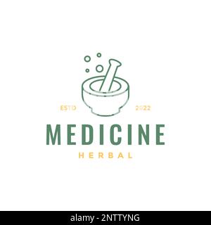 médecine traditionnelle de la nature fines feuilles ligne bol minimal logo design vecteur Illustration de Vecteur