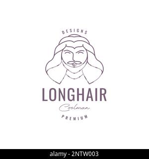 gens vieux homme moustache barbu cheveux longs ligne fraîche minimal hipster logo design vecteur Illustration de Vecteur