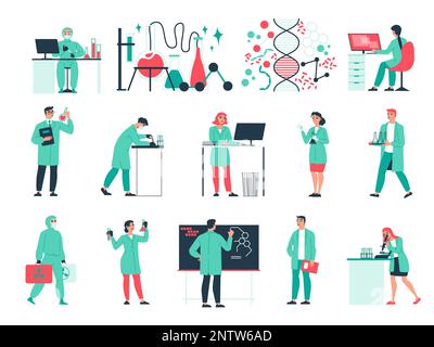 Icônes plates de laboratoire scientifique avec des scientifiques et des chercheurs isolés illustration vectorielle Illustration de Vecteur