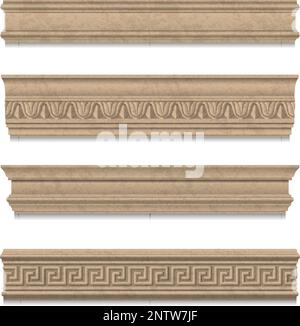 Moulage en bois ensemble réaliste de corniches de plafond en stile classique isolé sur fond blanc illustration vectorielle Illustration de Vecteur