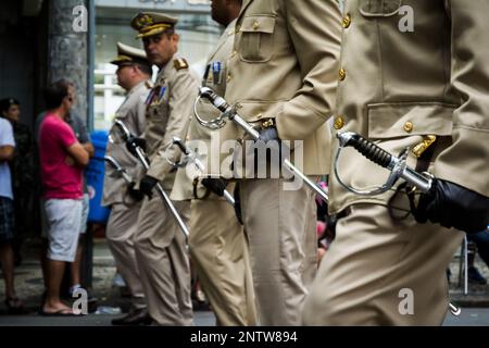 Salvador, Bahia, Brésil - 07 septembre 2016: Des officiers de police militaire sont vus parader le jour de l'indépendance brésilienne dans la ville de Salvador, Bahia. Banque D'Images