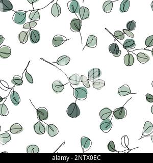 Branches d'eucalyptus dans un style moderne de style art simple ligne, motif sans couture. Dessin de ligne continue, contour esthétique pour textile, emballage, fonds d'écran Illustration de Vecteur