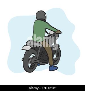 line art homme équitation moto illustration vecteur main dessiné isolé sur fond blanc Illustration de Vecteur