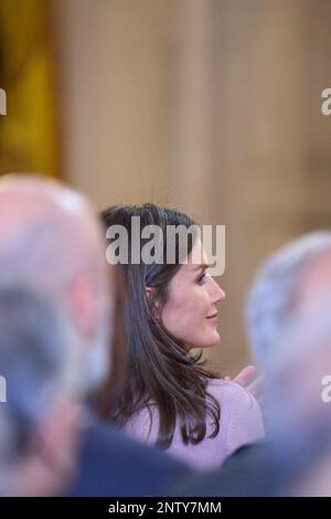 Madrid, Madrid, Espagne. 28th févr. 2023. La reine Letizia d'Espagne assiste à la présentation du 'Portail numérique d'Histoire hispanique' au Palais Royal sur 28 février 2023 à Madrid, Espagne (Credit image: © Jack Abuin/ZUMA Press Wire) USAGE ÉDITORIAL SEULEMENT! Non destiné À un usage commercial ! Banque D'Images