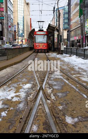 En tram Ichijo Minami Avenue,Sapporo, Hokkaido, Japan Banque D'Images