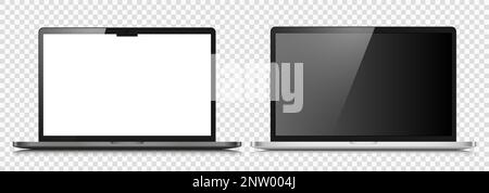 Deux ordinateurs portables avec écran noir blanc sur fond transparent. Illustration de Vecteur