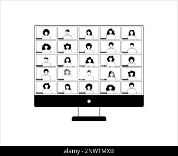 Illustration de l'application de visioconférence et de réunion sur le bureau. Cinq utilisateurs. Illustration de Vecteur