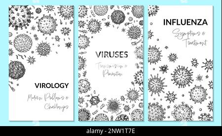 Arrière-plan vertical du virus dans le style d'esquisse. Bactéries dessinées à la main, germe, micro-organisme. Microbiologie conception scientifique. Illustration vectorielle dans l'esquisse Illustration de Vecteur