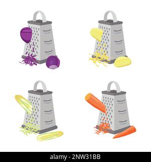 Râper les légumes, les carottes, les pommes de terre et la betterave Illustration de Vecteur