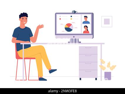 Équipe travaillant à distance, visioconférence pour réunion d'affaires Illustration de Vecteur