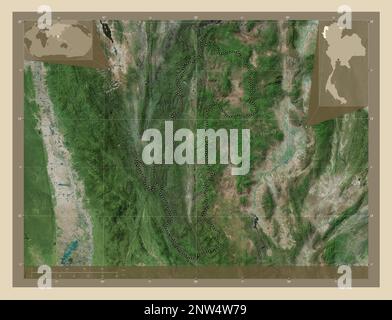 Mae Hong son, province de Thaïlande. Carte satellite haute résolution. Cartes d'emplacement auxiliaire d'angle Banque D'Images