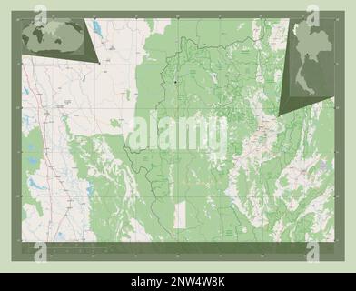 Mae Hong son, province de Thaïlande. Ouvrez la carte des rues. Cartes d'emplacement auxiliaire d'angle Banque D'Images