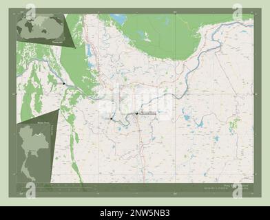 Nong Khai, province de Thaïlande. Ouvrez la carte des rues. Lieux et noms des principales villes de la région. Cartes d'emplacement auxiliaire d'angle Banque D'Images