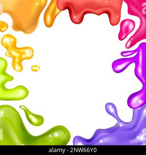 Composition réaliste de cadre en lime scintillante avec espace vide sur fond entouré de gouttes colorées d'illustrations vectorielles liquides brillantes Illustration de Vecteur