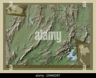 Phrae, province de Thaïlande. Carte d'altitude colorée en style wiki avec lacs et rivières. Cartes d'emplacement auxiliaire d'angle Banque D'Images