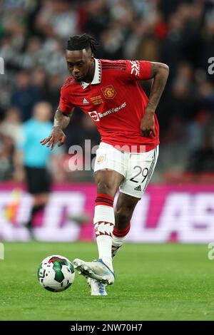 Londres, Royaume-Uni. 26th févr. 2023. Aaron WAN-Bissaka de Manchester Utd en action. Finale de la Carabao Cup 2023, Manchester Utd / Newcastle Utd au stade Wembley à Londres, le dimanche 26th février 2023. Usage éditorial uniquement. photo par Andrew Orchard/Andrew Orchard sports photographie/Alamy Live News crédit: Andrew Orchard sports photographie/Alamy Live News Banque D'Images