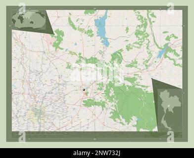 Saraburi, province de Thaïlande. Ouvrez la carte des rues. Cartes d'emplacement auxiliaire d'angle Banque D'Images