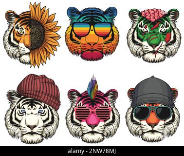 Collection Tiger Fashion Set pour votre entreprise ou marque Illustration de Vecteur