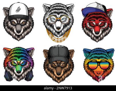 Collection Wolf Fashion Set pour votre entreprise ou marque Illustration de Vecteur