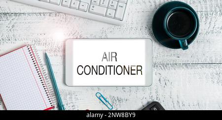 Affiche textuelle montrant le climatiseur, appareil de présentation d'entreprise pour laver l'air et contrôler son humidité et sa température Banque D'Images