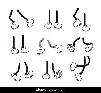 Pieds de marche vecteur de dessin animé dans les baskets ou les baskets sur les jambes de bâton dans diverses positions eps 10 Illustration de Vecteur