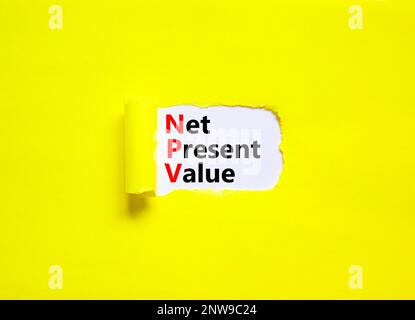 NPV net present value symbol. Concept words NPV net present value on white paper on a beautiful yellow background. Business and NPV net present value Banque D'Images