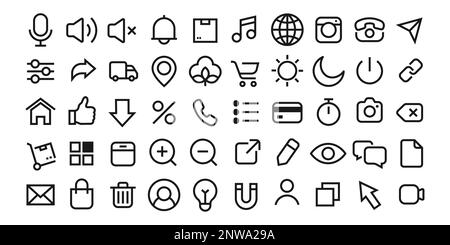 Simple minimaliste différents médias sociaux et Marketing Vector signes. Ensemble de grandes icônes Illustration de Vecteur