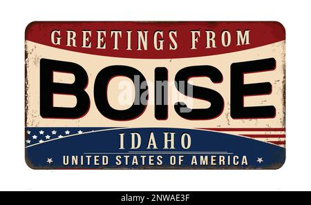 Salutations de Boise vintage rusty métal signe sur un fond blanc, illustration vectorielle Illustration de Vecteur