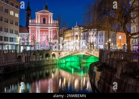 Ljubljana la nuit, Ljubljana, , Slovénie Banque D'Images