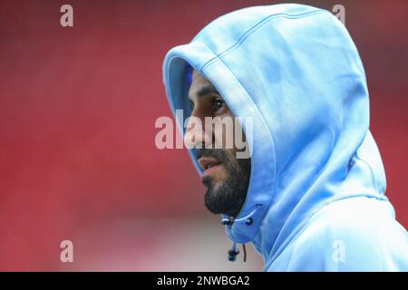 Riyad Mahrez #26 de Manchester City arrive devant la Emirates FA Cup Cinquième match rond Bristol City contre Manchester City à Ashton Gate, Bristol, Royaume-Uni, 28th février 2023 (photo de Gareth Evans/News Images) Banque D'Images