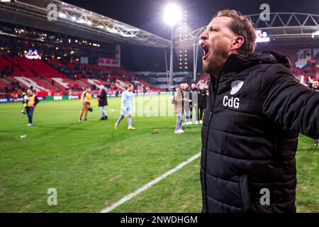 UTRECHT, PAYS-BAS - FÉVRIER 28: Entraîneur en chef Chris de Graaf de SV Spakenburg pendant le match final de la coupe KNVB TOTO néerlandaise entre le FC Utrecht et SV Spakenburg au Stadion Galgenwaard sur 28 février 2023 à Utrecht, pays-Bas (photo de Ben gal/Orange Pictures) Banque D'Images