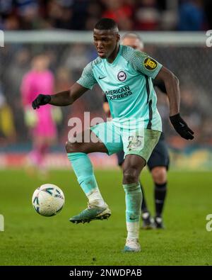 28th février 2023 ; Bet365 Stadium, Stoke, Staffordshire, Angleterre ; FA Cup football, Stoke City versus Brighton et Hove Albion ; Moises Caicedo de Brighton Banque D'Images