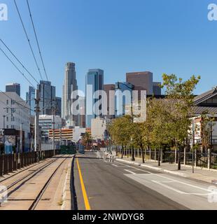 Une photo du centre-ville de Los Angeles vu de Little Tokyo. Banque D'Images