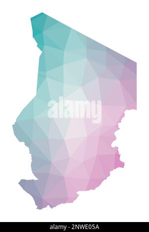 Carte polygonale du Tchad. Illustration géométrique du pays aux couleurs émeraude et améthyste. Carte Tchad dans le style poly bas. Illustration de Vecteur