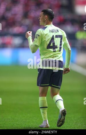 Bristol, Royaume-Uni. 28th févr. 2023. Phil Foden #47 de Manchester City réagit lors de la coupe Emirates FA Cinquième Round Match Bristol City contre Manchester City à Ashton Gate, Bristol, Royaume-Uni, 28th février 2023 (photo de Gareth Evans/News Images) à Bristol, Royaume-Uni le 2/28/2023. (Photo de Gareth Evans/News Images/Sipa USA) Credit: SIPA USA/Alay Live News Banque D'Images