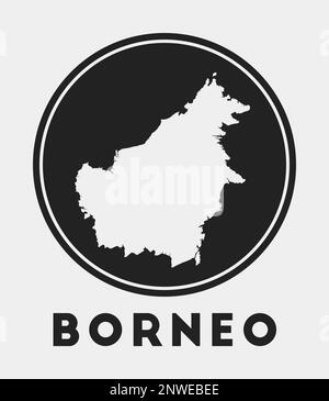 Icône Bornéo. Logo rond avec plan de l'île et titre. Badge Borneo élégant avec carte. Illustration vectorielle. Illustration de Vecteur