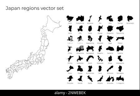 Carte du Japon avec formes de régions. Carte vectorielle vierge du pays avec les régions. Frontières du pays pour votre infographie. Illustration vectorielle. Illustration de Vecteur