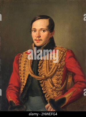 Mikhail Lermontov, Mikhail Yuryevitch Lermontov (1814 – 1841) écrivain, poète et peintre romantique russe. Peinture par Petr Zabolotskiy Banque D'Images