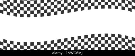 Arrière-plan des drapeaux de course. Bannière de compétition de jeux d'échecs, de motocross ou de rallye de voitures de sport avec espace pour le texte. Motif de carrés noirs et blancs déformé Illustration de Vecteur