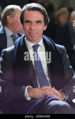 Madrid, Espagne. 28th févr. 2023. José María Aznar assiste à l'ouverture de l'exposition 'Madrid in the Abello Collection' à la Real Casa de Correos à Madrid. Crédit : SOPA Images Limited/Alamy Live News Banque D'Images