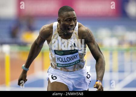 Grant Holloway (États-Unis) remporte les 60m haies des hommes lors de la finale de la tournée intérieure mondiale de Birmingham à l'Utilita Arena, Birmingham, le samedi 25th février 2023. (Photo : Pat Scaasi | ACTUALITÉS MI) crédit : ACTUALITÉS MI et sport /Actualités Alay Live Banque D'Images