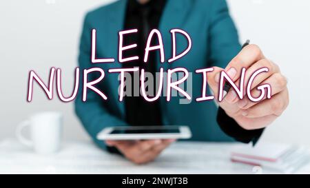 Légende de texte présentant le lead nuring, méthode de photo conceptuelle pour établir une relation avec des clients potentiels Banque D'Images