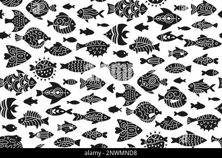 Poisson abstrait tropical timbre ornemental motif sans couture. Décoration d'aquarium exotique tendance à la mode, motif marin, dessin animé, papier peint à répétition. Ornement d'eau douce, fond de poissons de mer Illustration de Vecteur